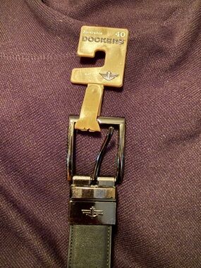 Dockers Black and Chocolate Brown Reversible Men's Belt with Silver Buckle
